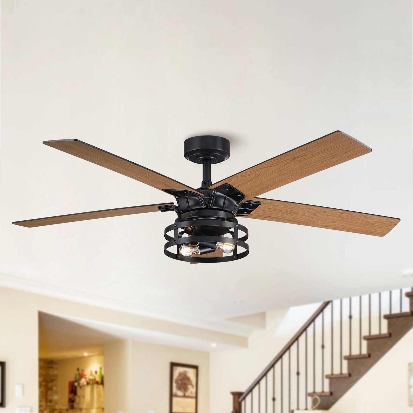 52" Industrial Reversible 5 Blade Led Ceiling Fan