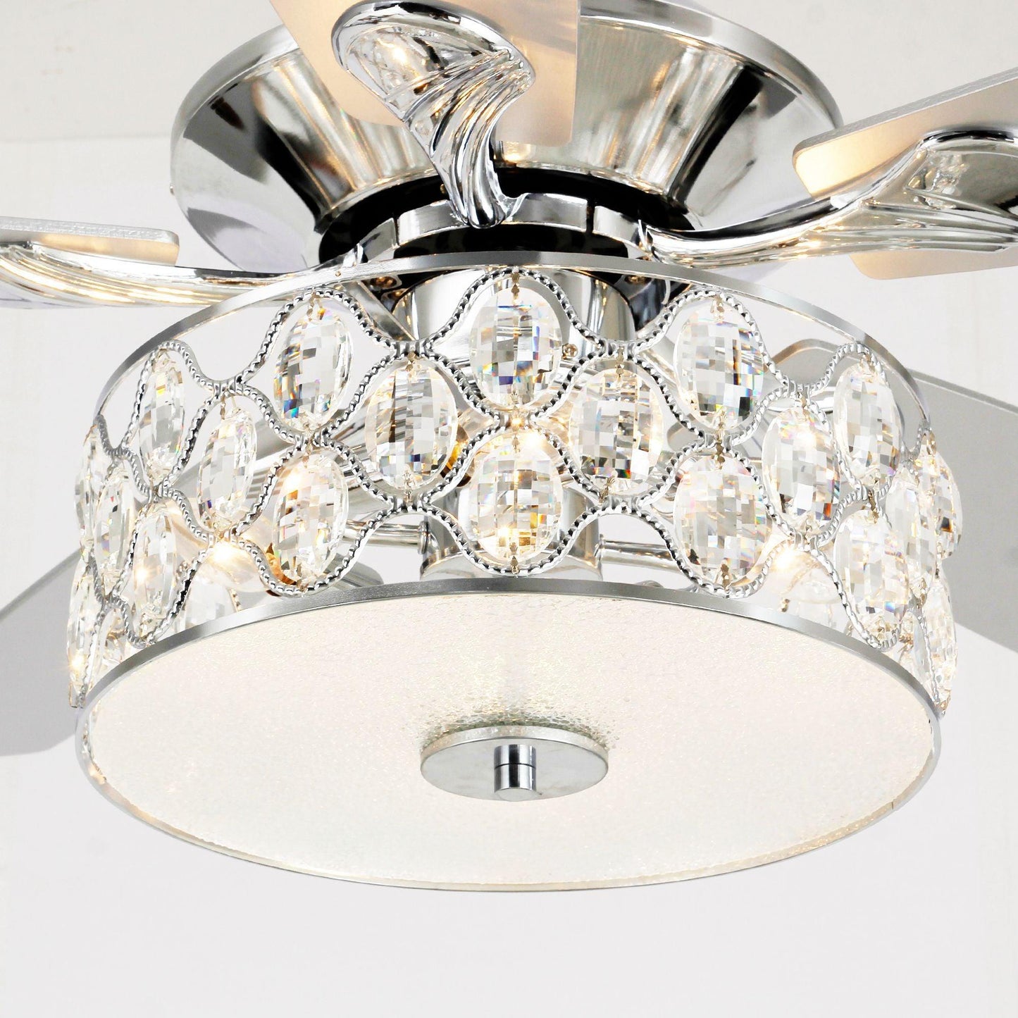 52" Tibuh Modern Crystal Chandelier Ceiling Fan With Led Light And Remote Control 5 Blades Chrome