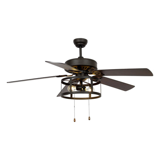 52" Urbana In Indoor Matte Black Industrial Ceiling Fan With Pull Chain And Light Kit