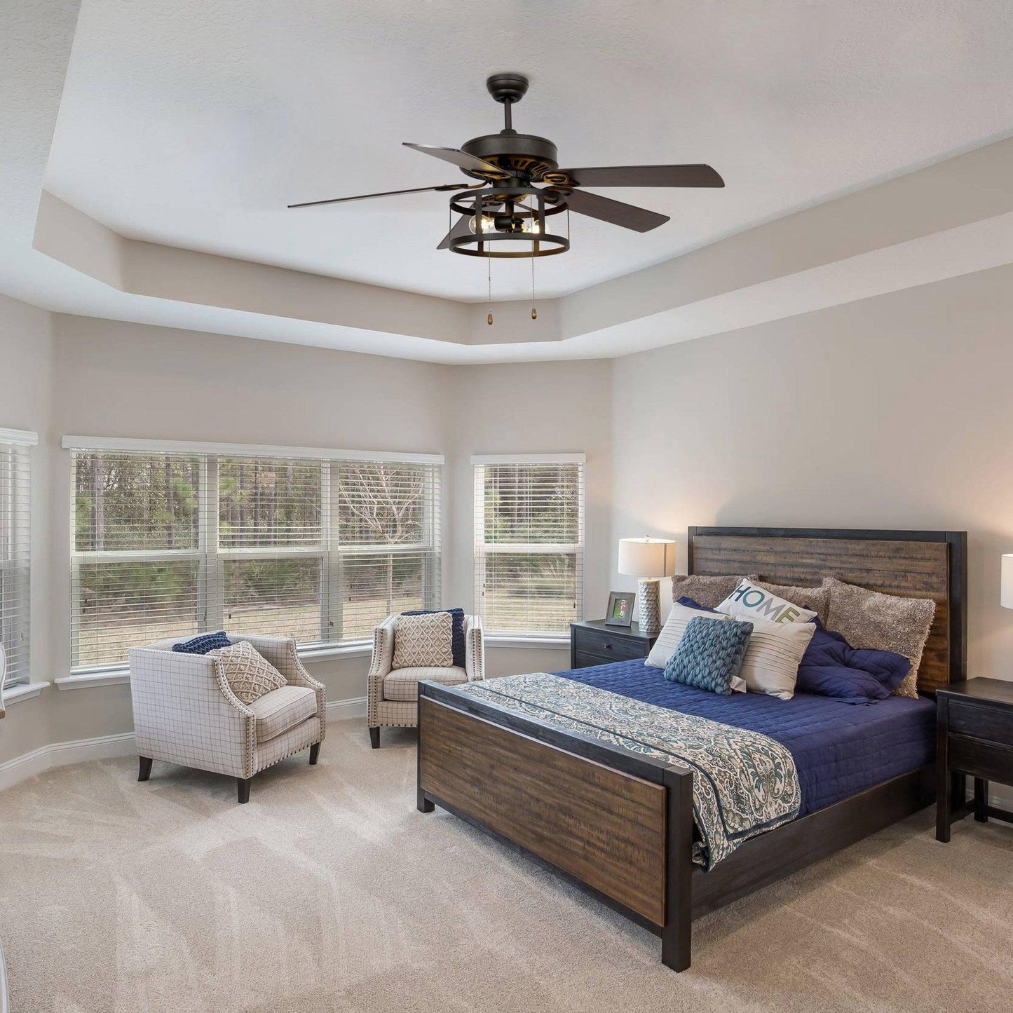 52" Urbana In Indoor Matte Black Industrial Ceiling Fan With Pull Chain And Light Kit