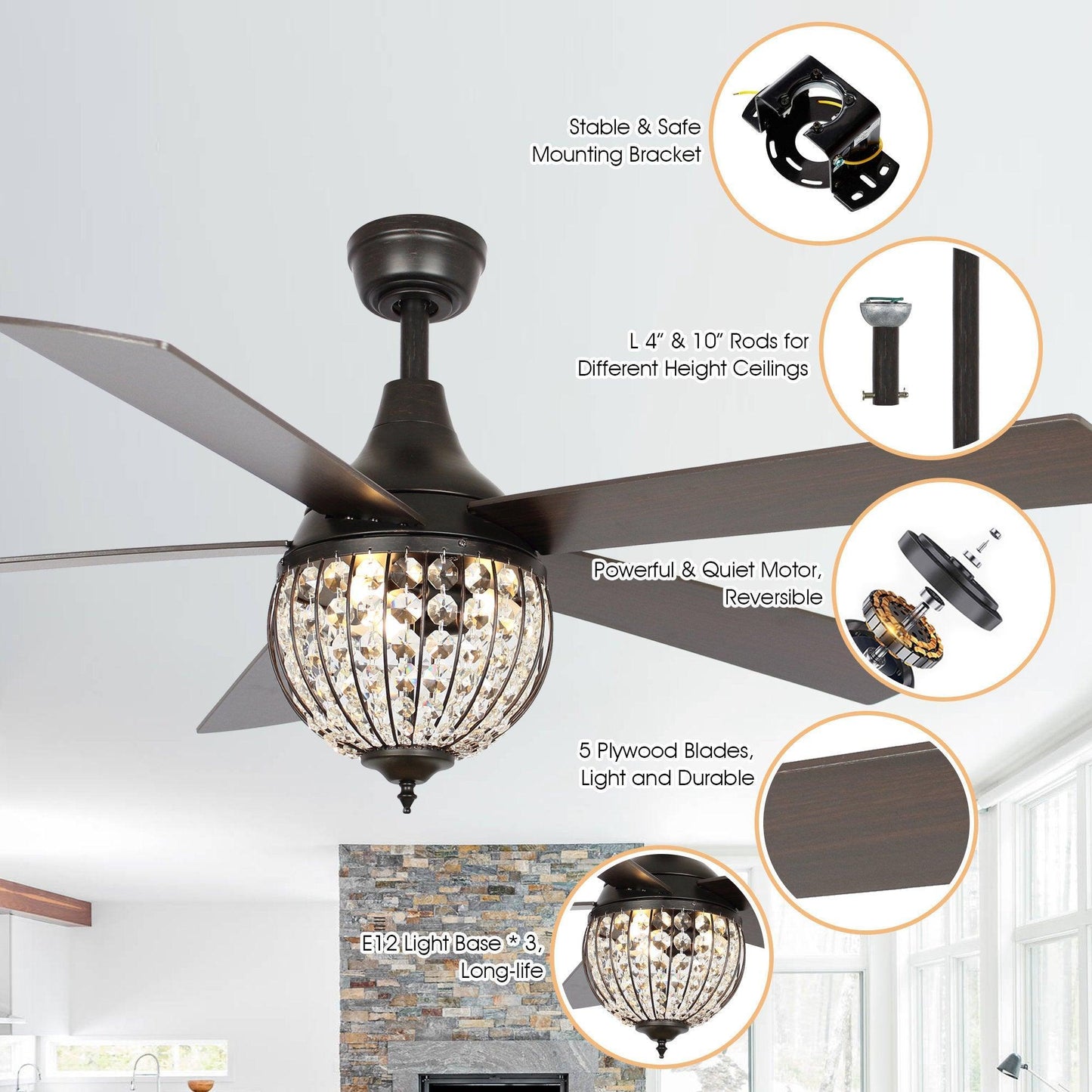 52" Varanasi Traditional Downrod Mount Ceiling Fan with Lighting and Remote Control