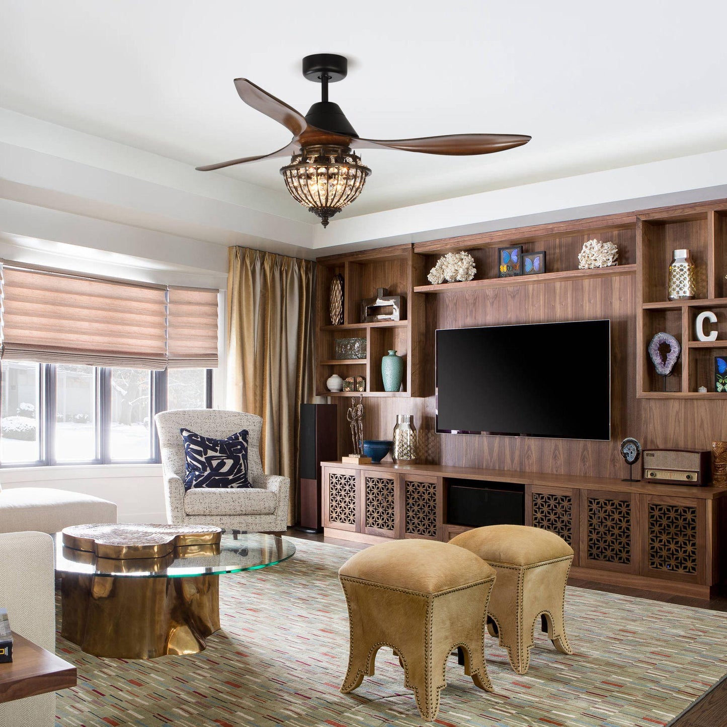 52" Vicky Indoor 3-Blade Rustic Crystal Ceiling Fan With Remote And Light Kit Included