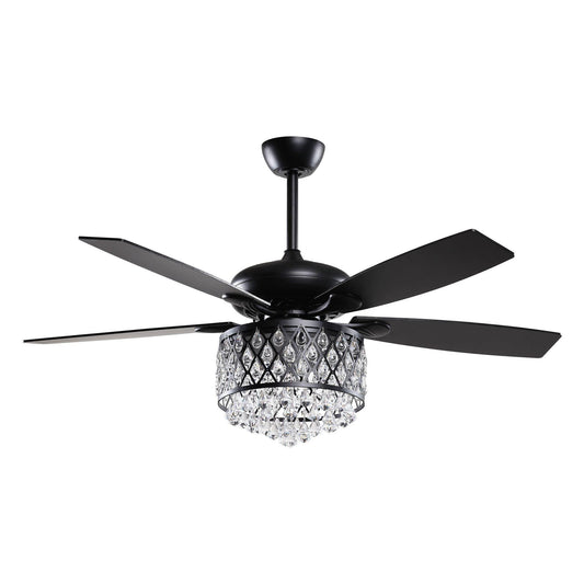 52” Wethington Modern Crystal Chandelier Ceiling Fan With Light And Remote Control Black