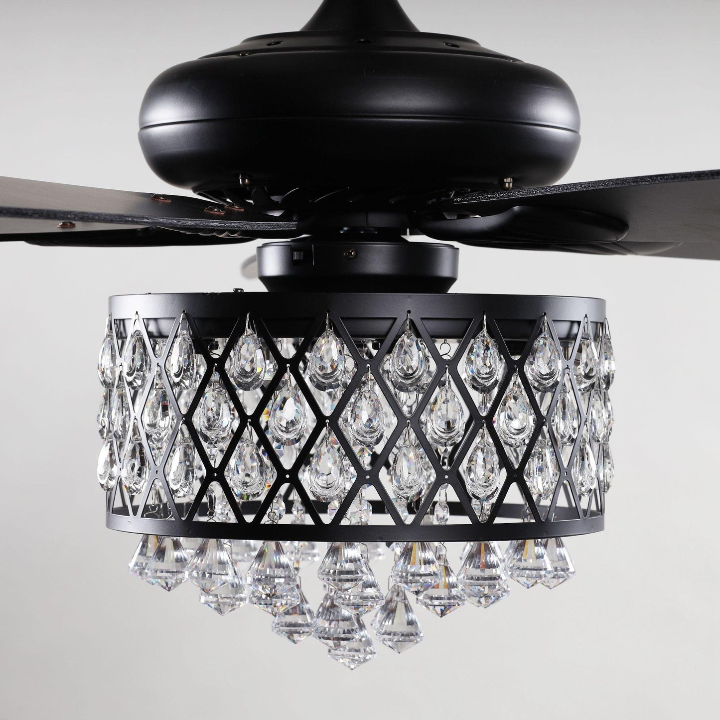 52” Wethington Modern Crystal Chandelier Ceiling Fan With Light And Remote Control Black