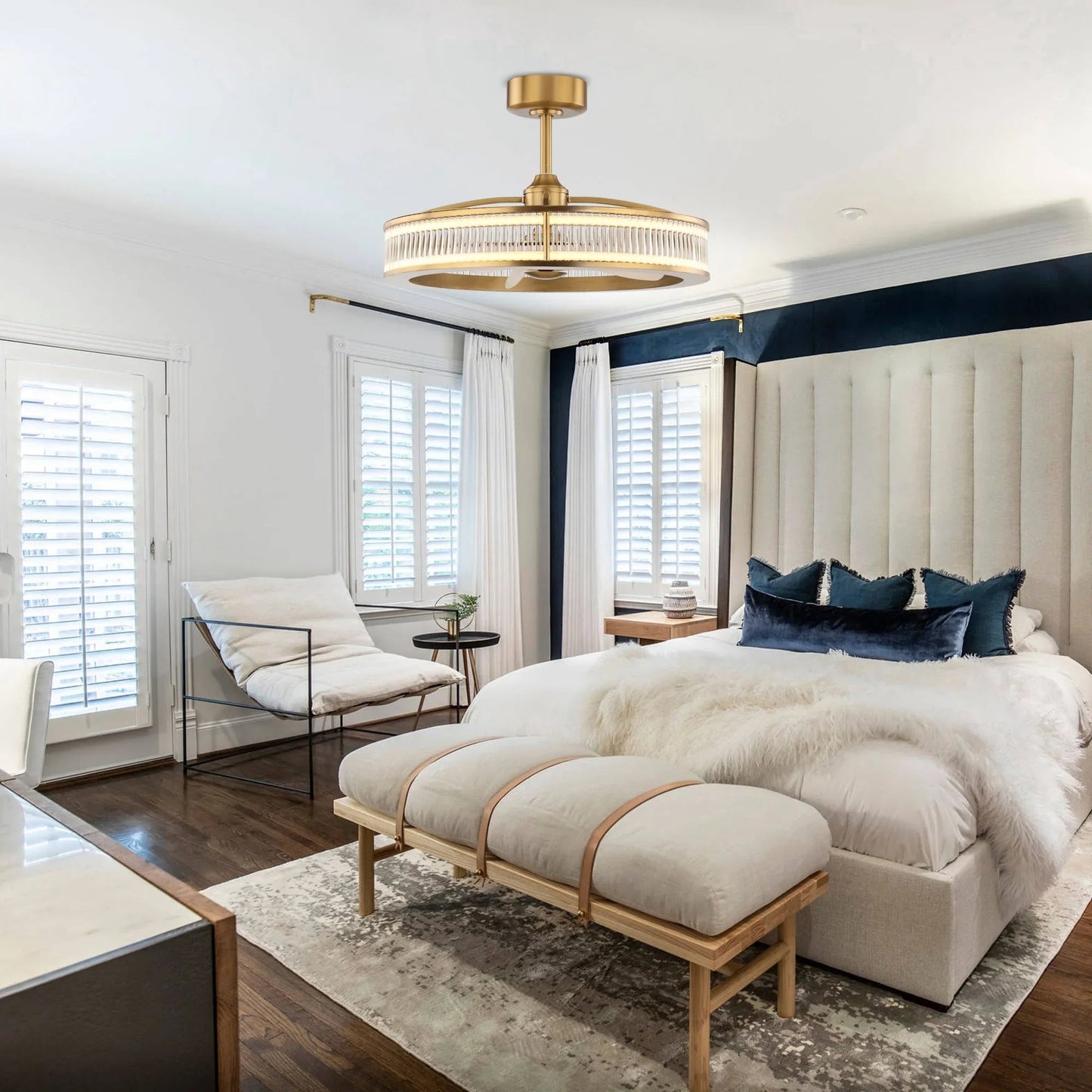 Perimost 29 Inch Lynn Golden Downrod Mount Luxury Fandelier with Remote Control