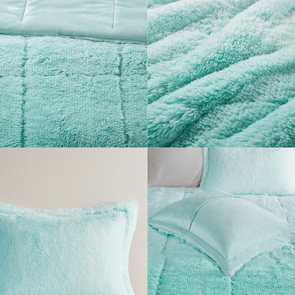 King/Cal King Ombre Shaggy Long Fur Comforter Mini Set