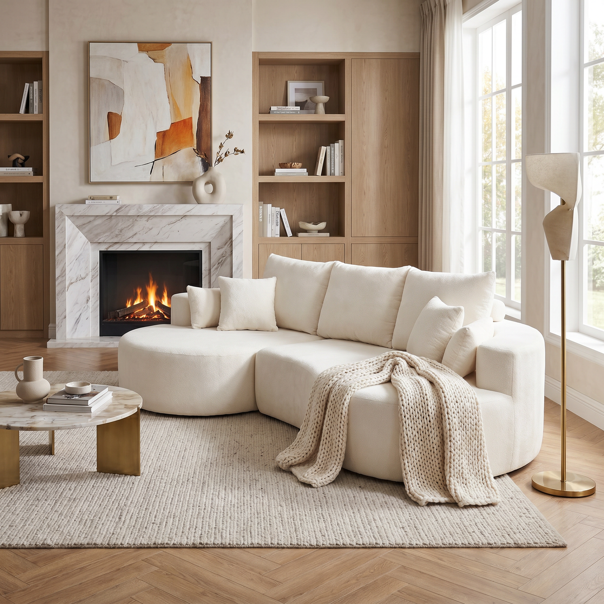 106 Inch 2-Piece Fabric Cloud Curved Sectional Corduroy Sofa