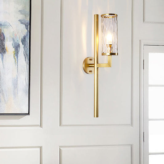 Arthur's Elegant Embrace: Modern Brass Wall Sconce with Clear Glass Shade