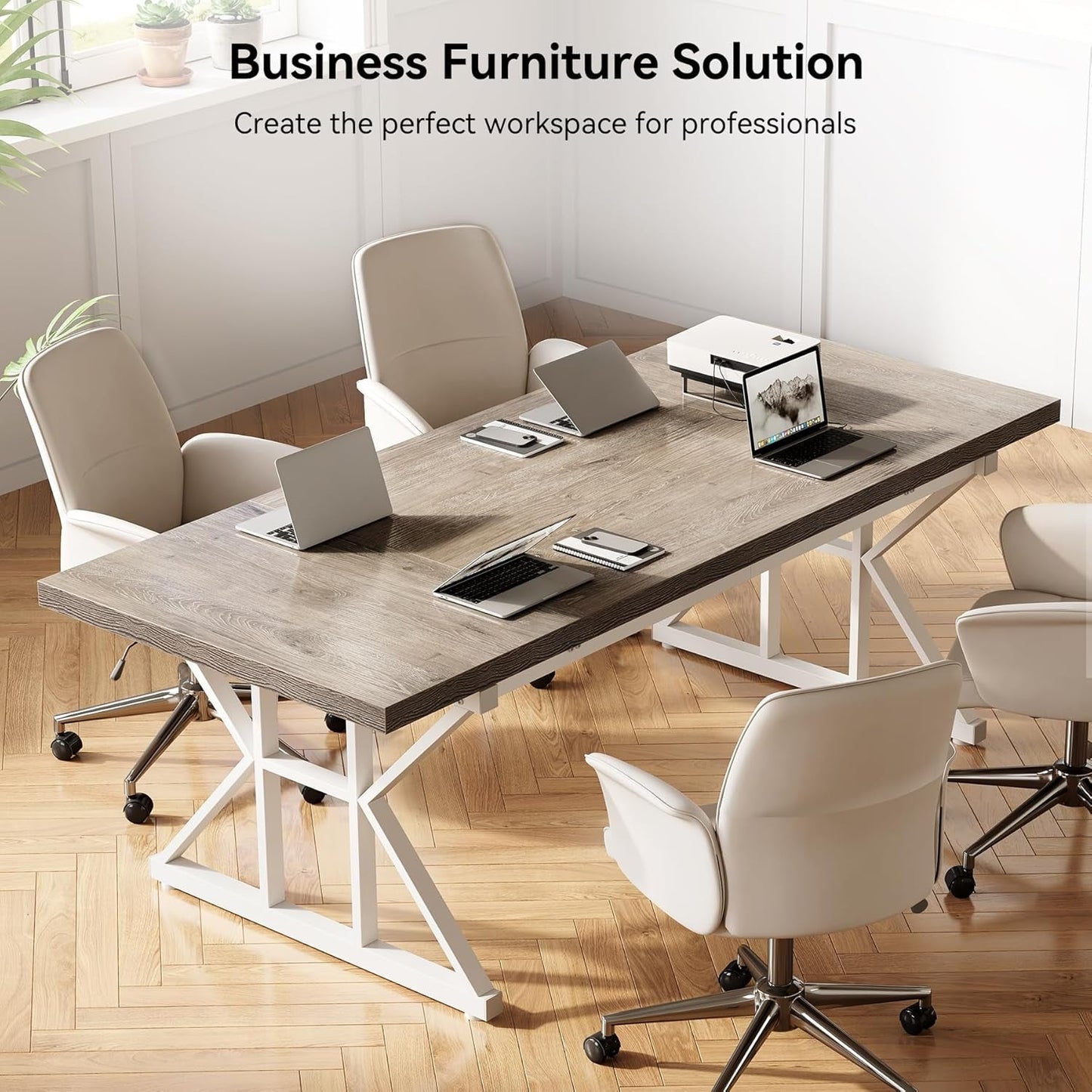 70.8 Inch Modern Executive Desk Grey White Home Office