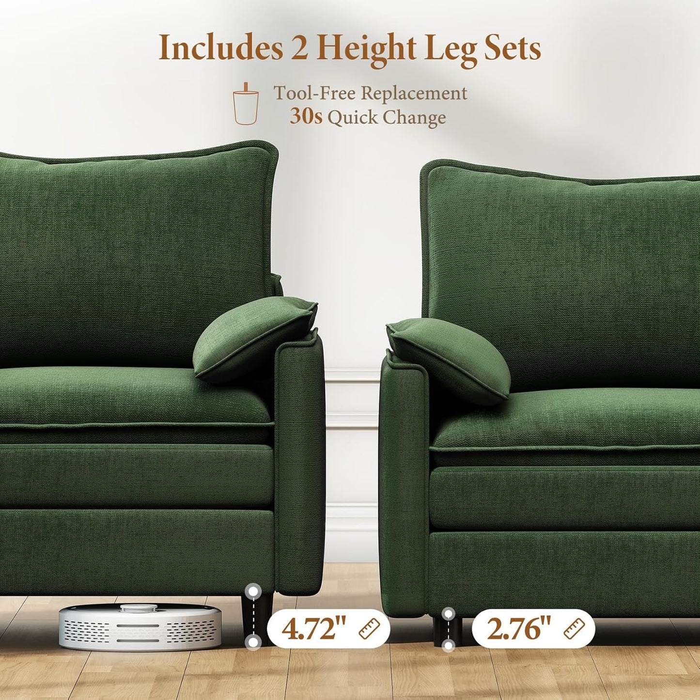 Green 108 Inch DeluxePlus Cloud Sleeper Sectional Sofa