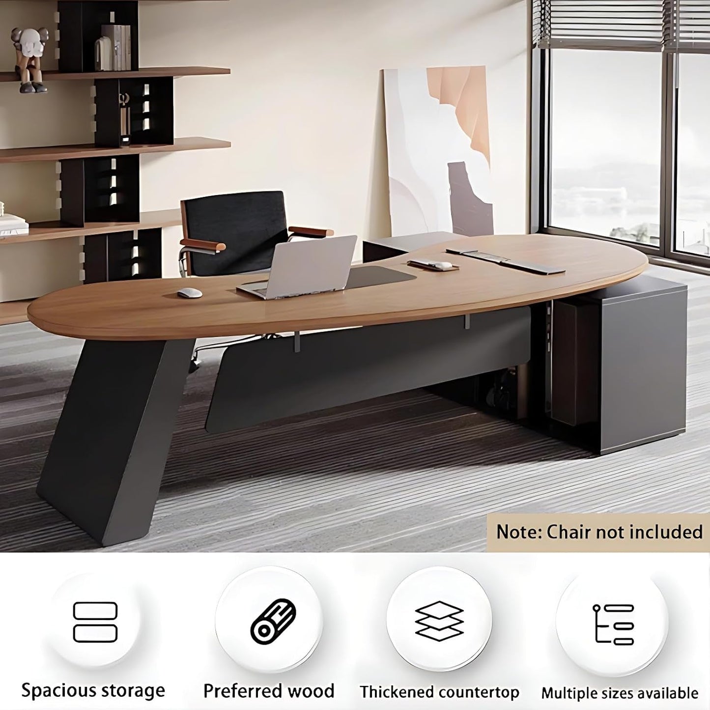 Spacious L Shaped Executive Desk With Side Storage System
