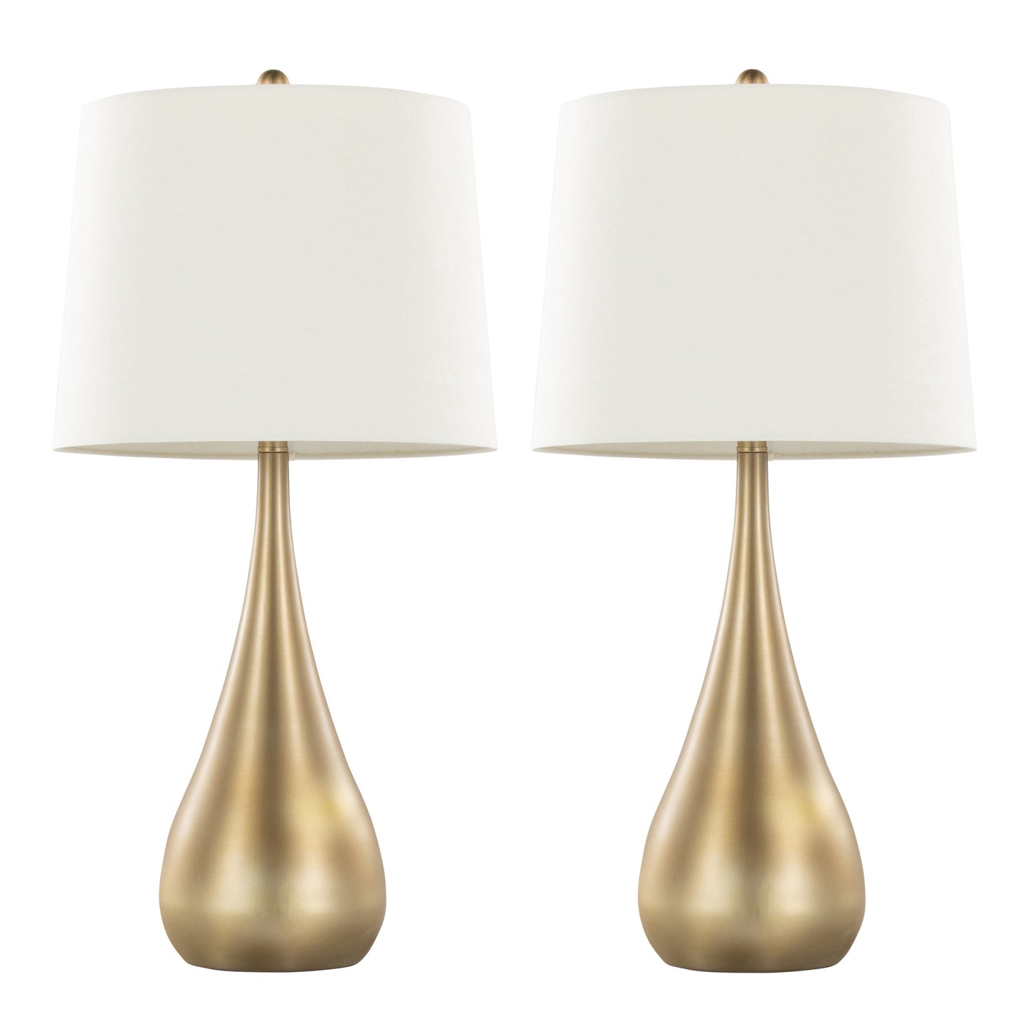 Pebble 29" Contemporary Metal Table Lamp Set in Gold with White Linen Shades - Set of 2