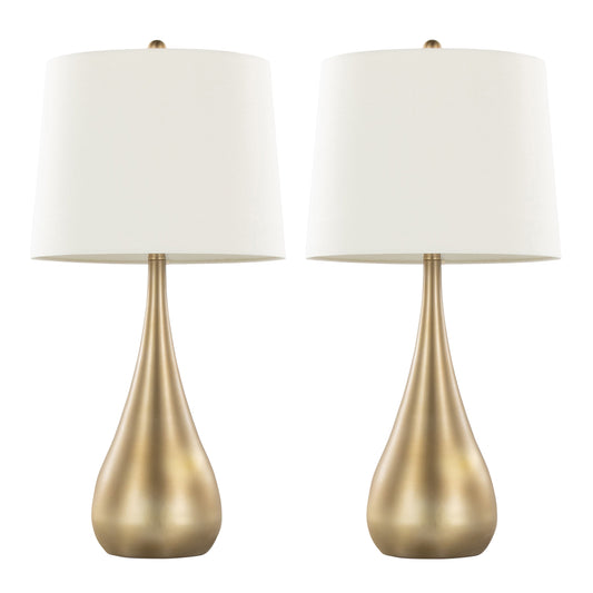 Pebble 29" Contemporary Metal Table Lamp Set in Gold with White Linen Shades - Set of 2
