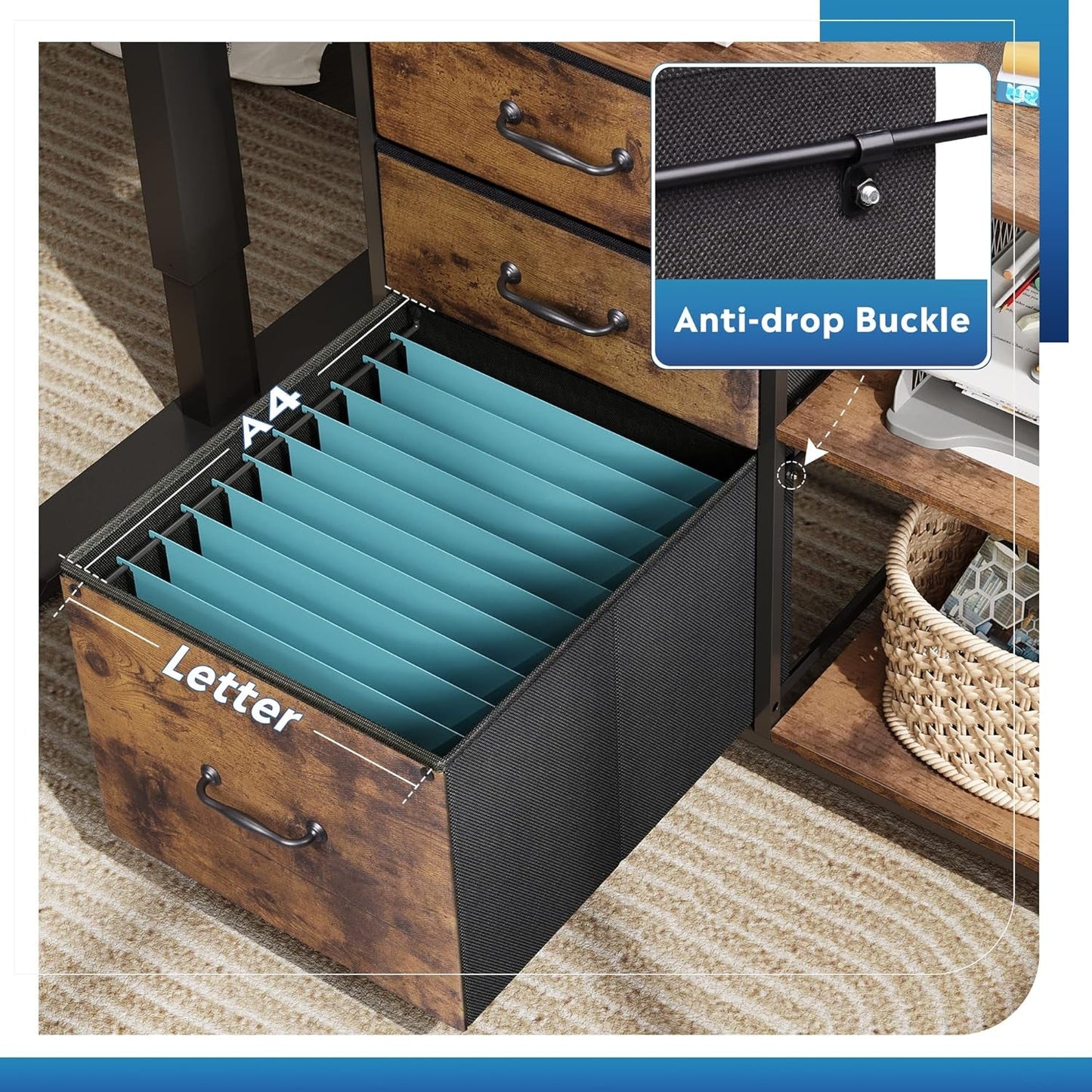 3 Drawer Mobile File Cabinet Fits A4 Or Letter Size With Rolling Printer Stand Rustic Brown Wood Grain