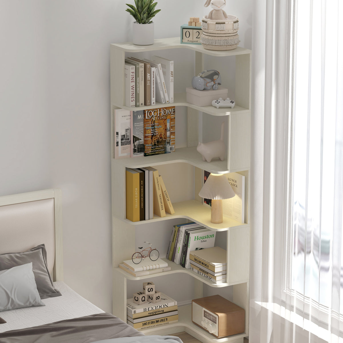 6 Tier Freestanding L-Shaped Corner Bookshelf