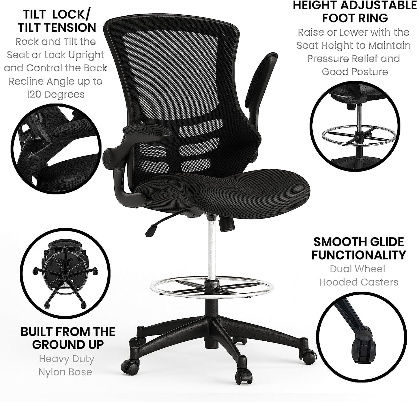 Kelista Mid Back Swivel Office Chair With Flip Up Armrests And Adjustable Height