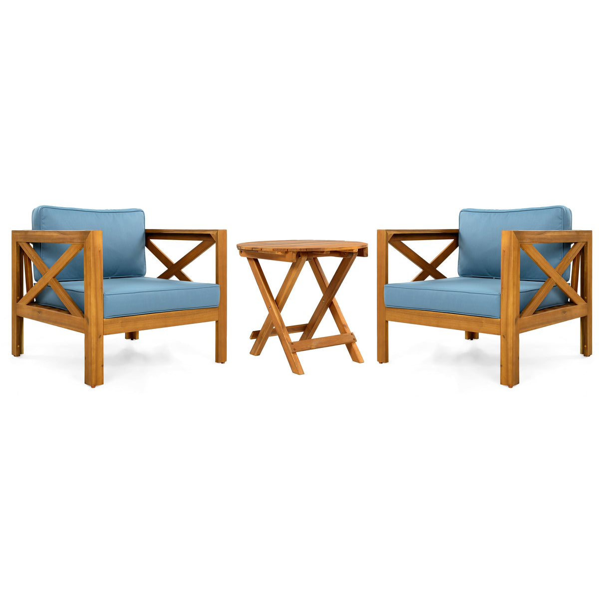 Patio Conversation Set with Outdoor Wood Chairs and Side Table