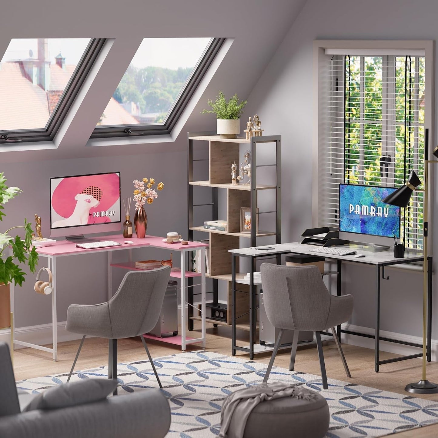 43-Inch L-Shaped Computer Desk With Reversible Shelves