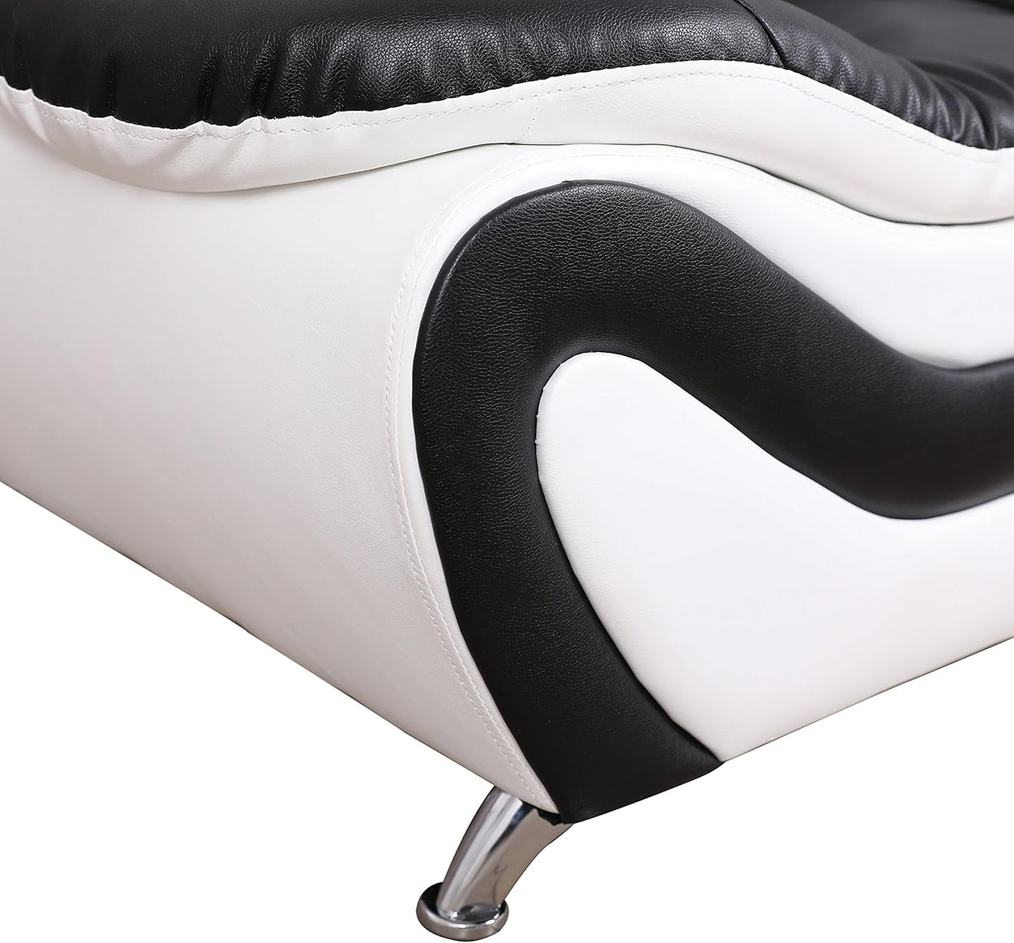 3 Piece Aldo Modern Faux Leather Sofa Set Black And White With Sofa Loveseat And Chair
