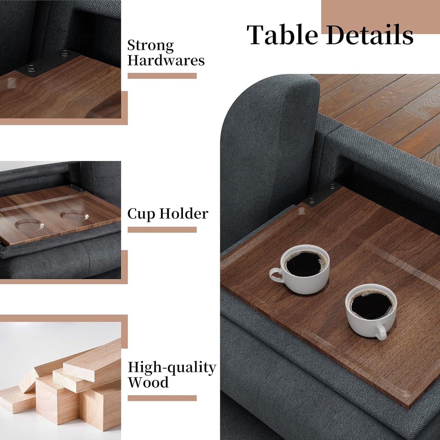 Dark Gray L-Shaped Sectional Sofa with Hidden Storage & Chaise