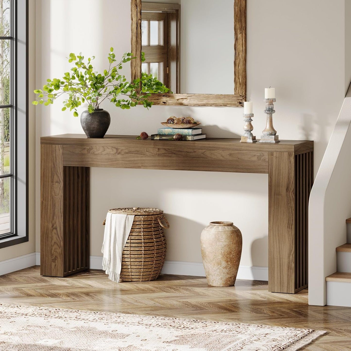 59" Farmhouse Console Table with Vertical Slat Legs