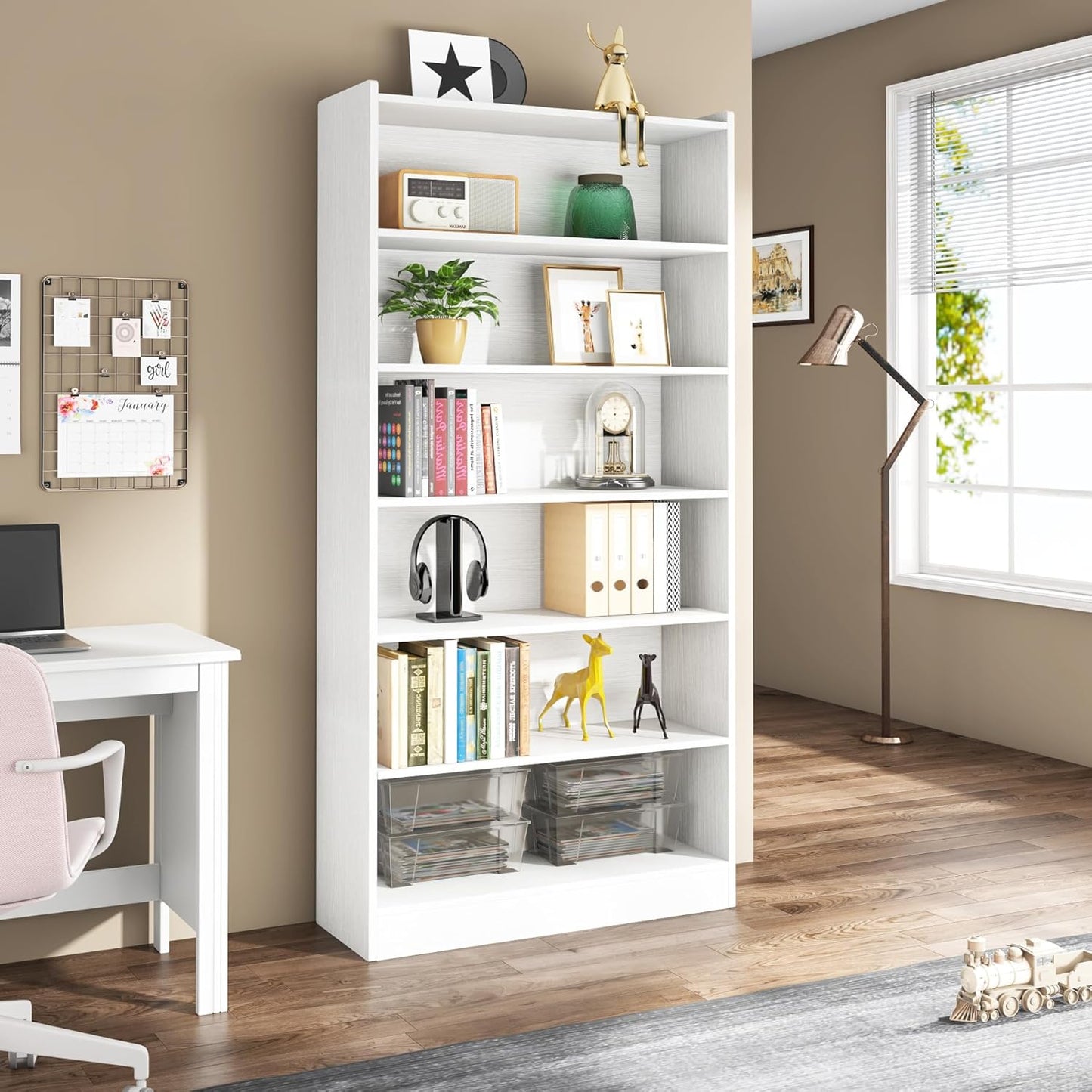 78" 7-Tier Modern White Library Bookshelf