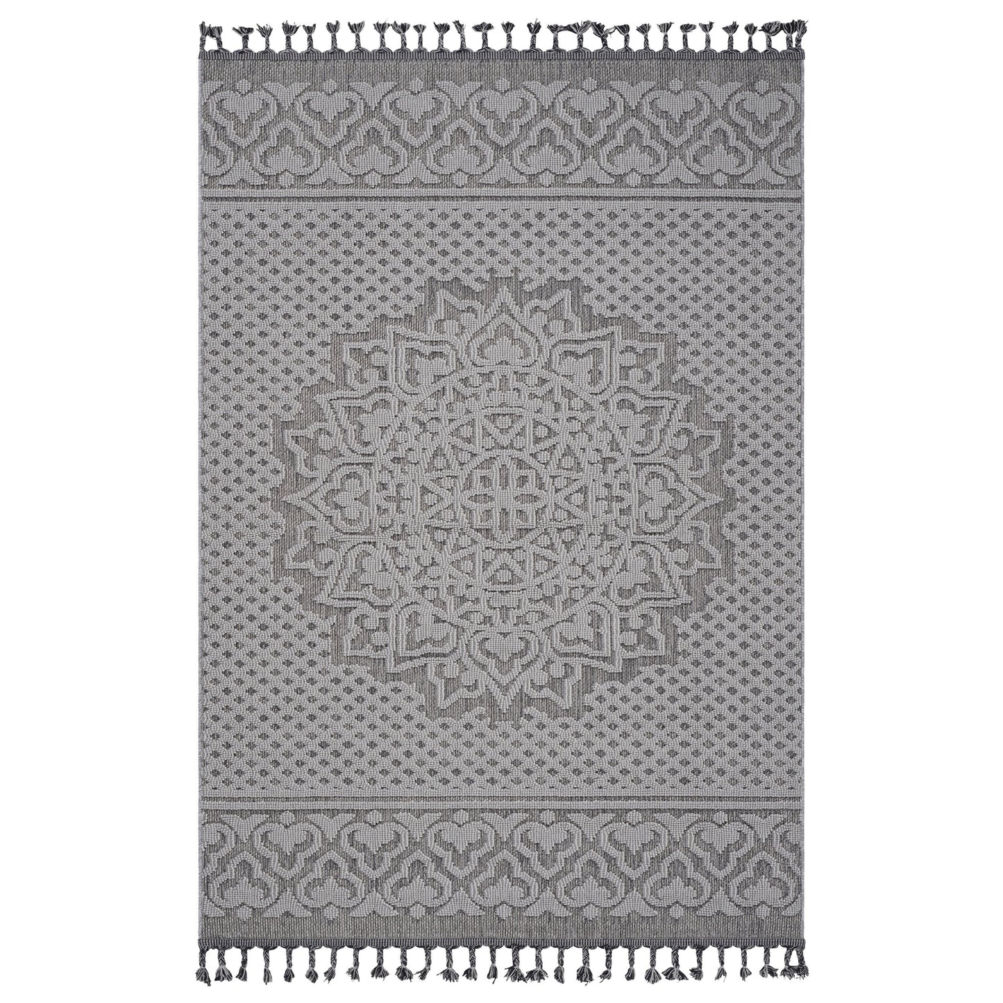 8X10 Gray/White /Medallion Indoor/Outdoor Area Rug