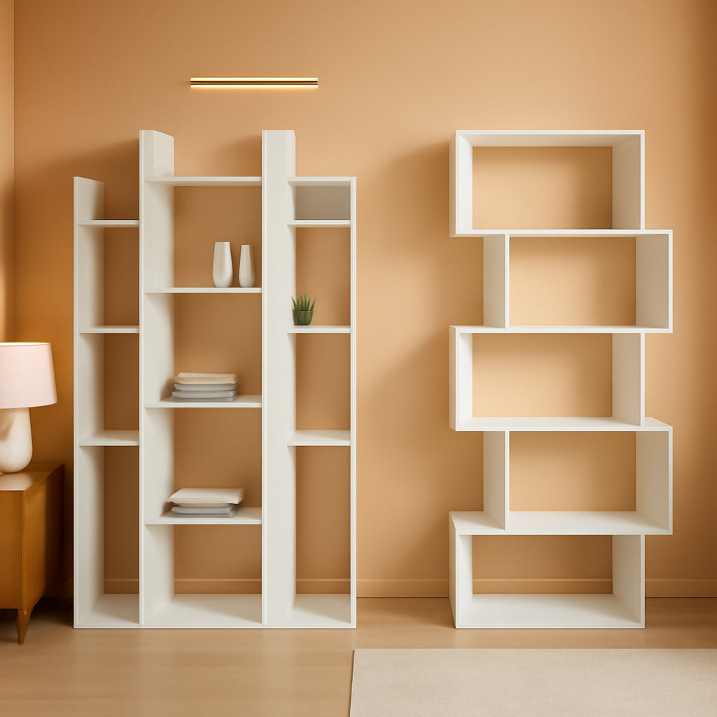 Tree Shaped Bookcase Freestanding White 13 Shelves Storage