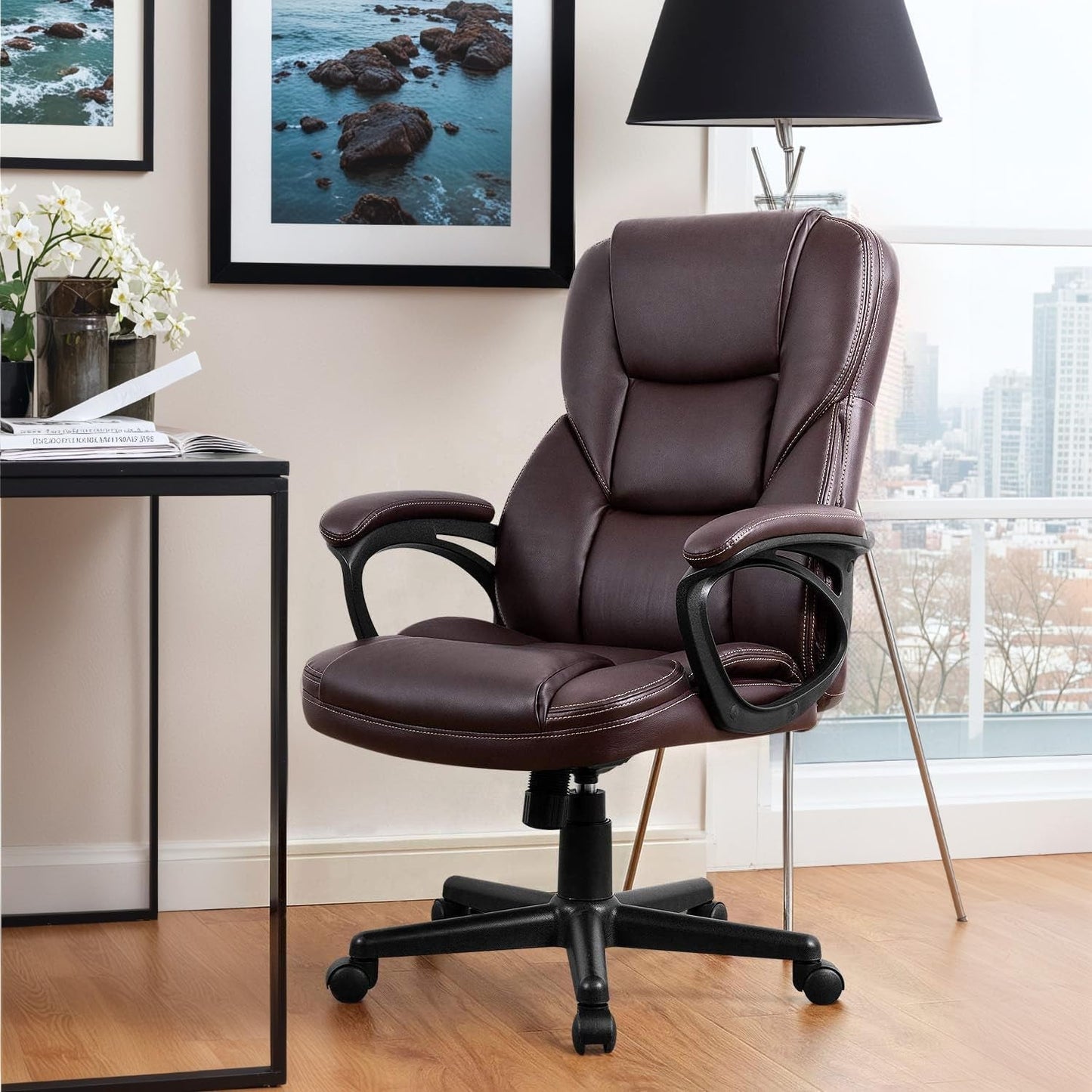 Executive Office Chair With Lumbar Support Brown PU Leather