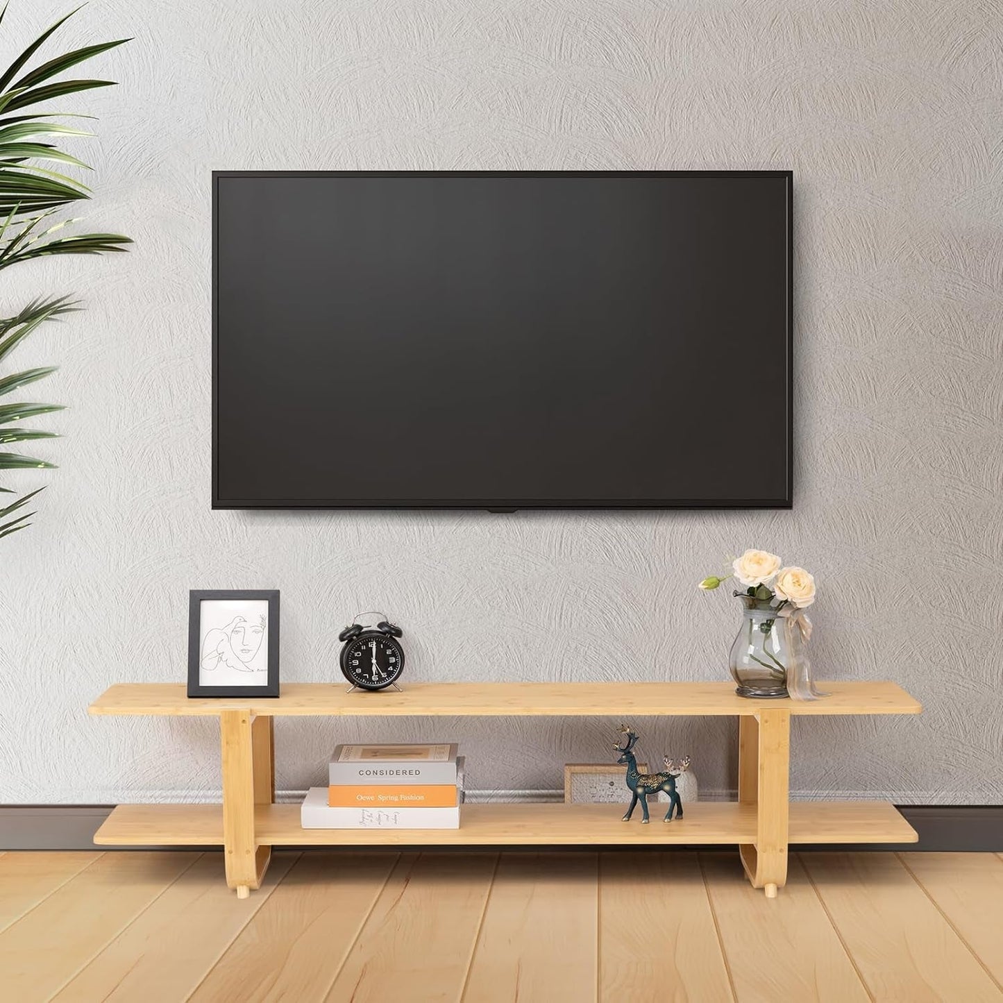 Bamboo TV Stand For 65 Inch TVs With Shelves And Storage