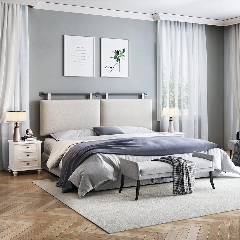 Linen Upholstered King Headboard Wall Mounted Bedroom Decor