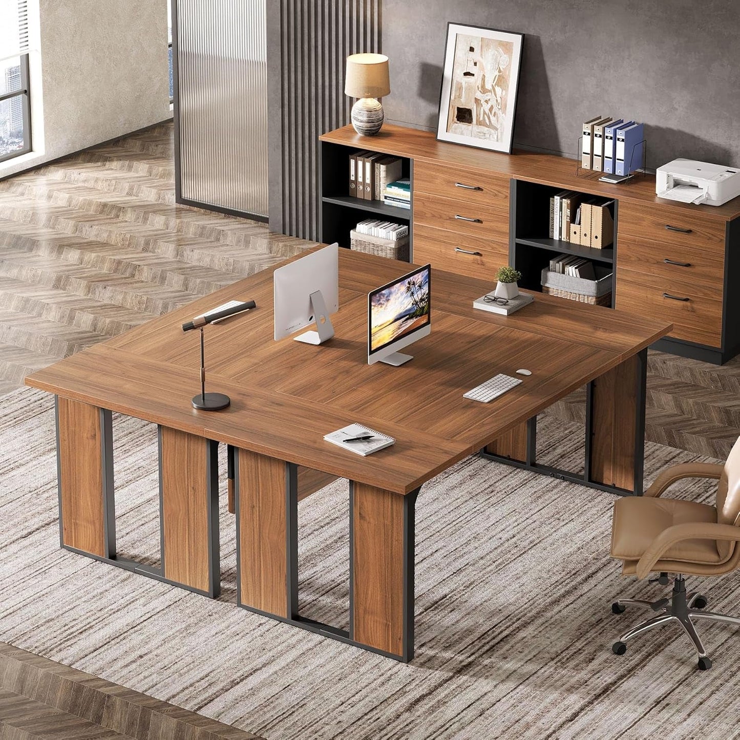 63 Inch L Shaped Executive Desk With Storage Shelves