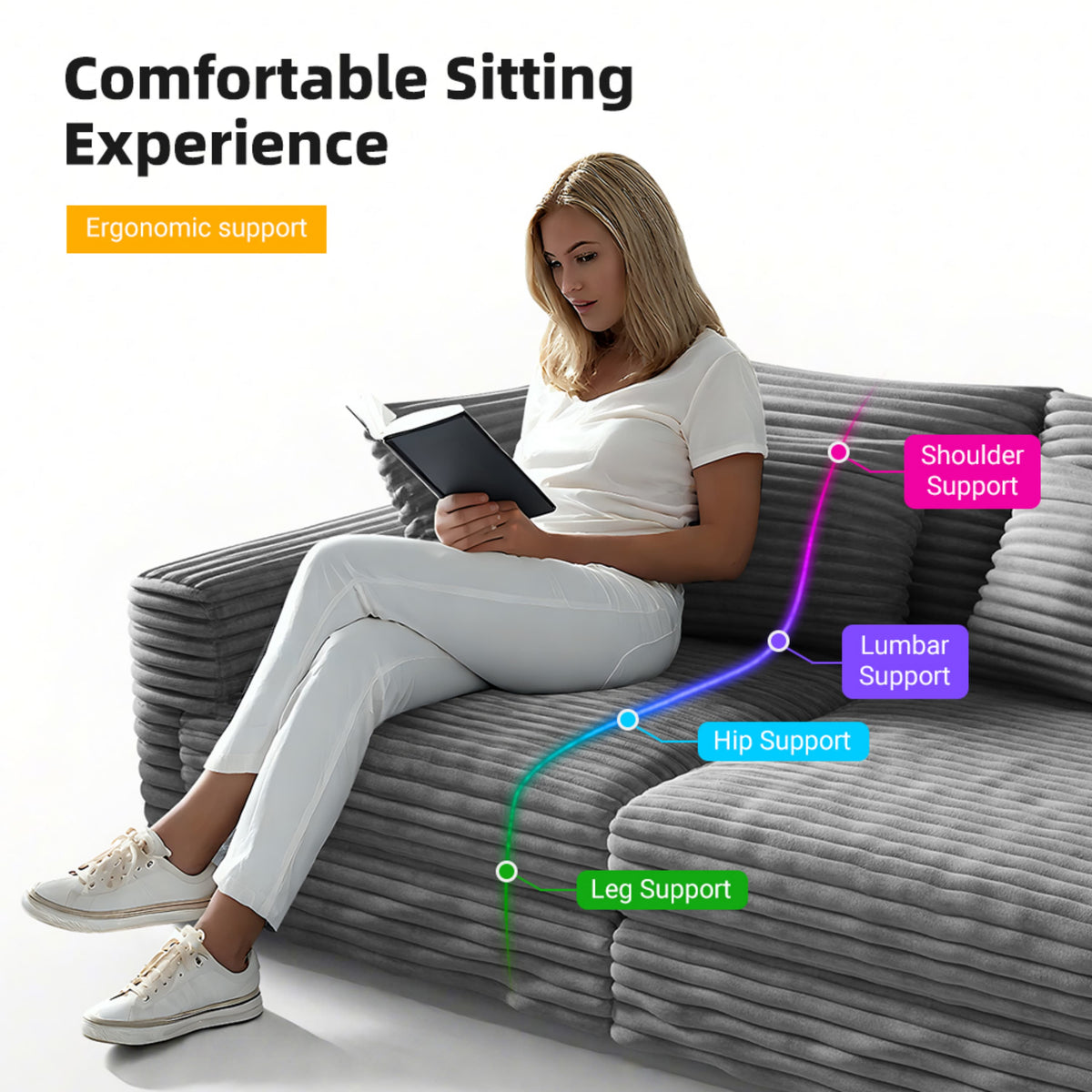 Plush Corduroy 3-Seat Sofa