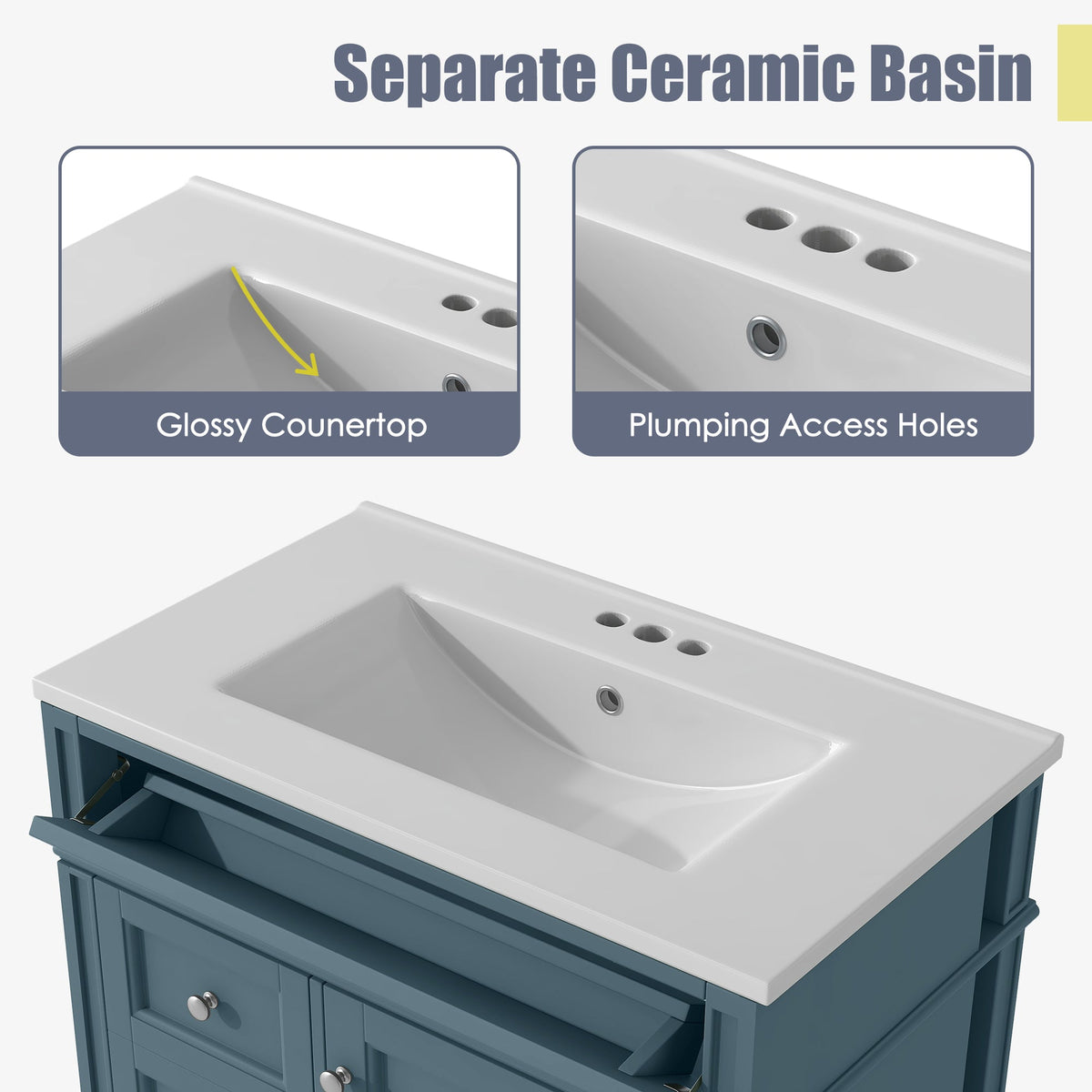 30'' Bathroom Vanity with Top Sink and Mirror Cabinet