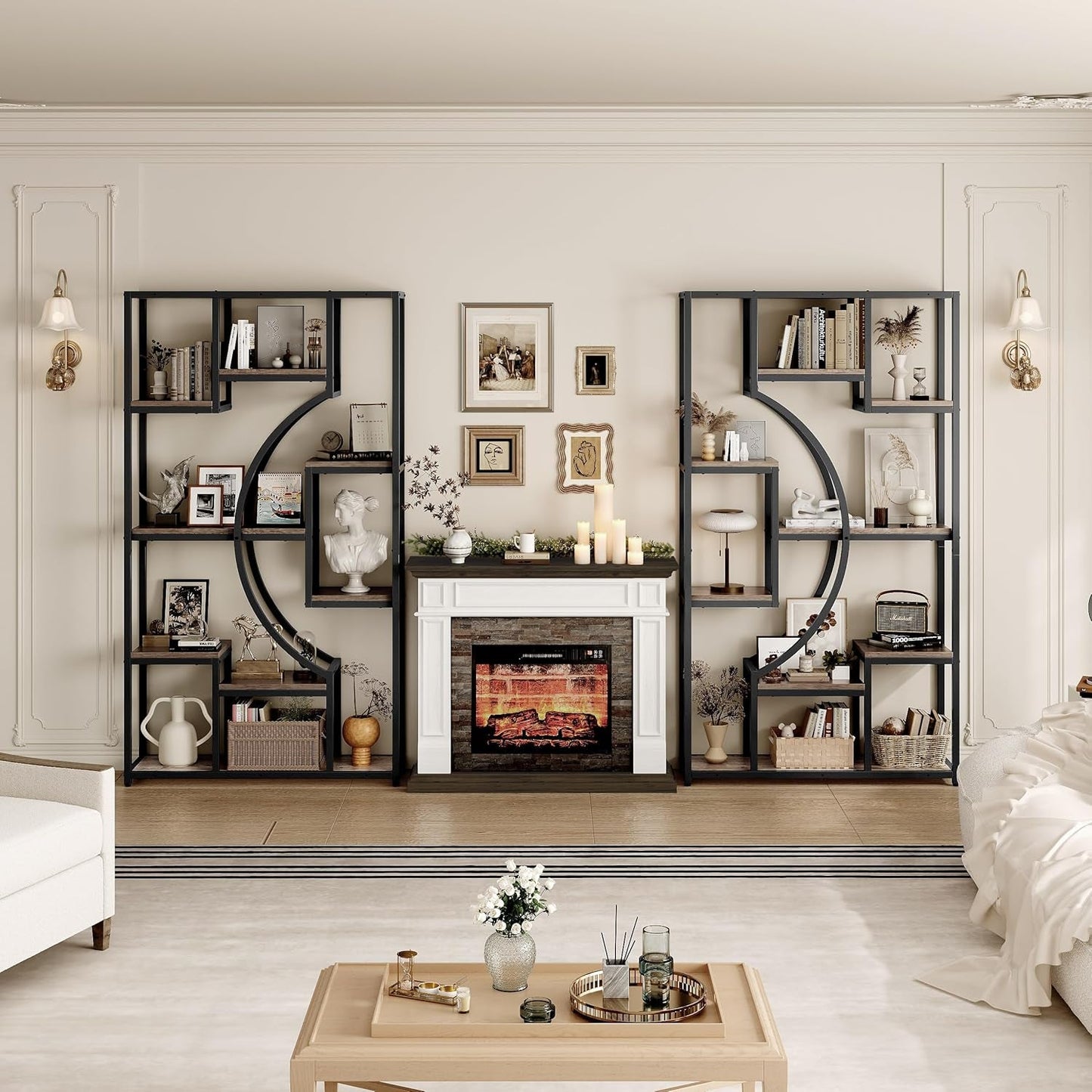 Tall Industrial Bookshelf Set Of 2 Geometric Gray Wash