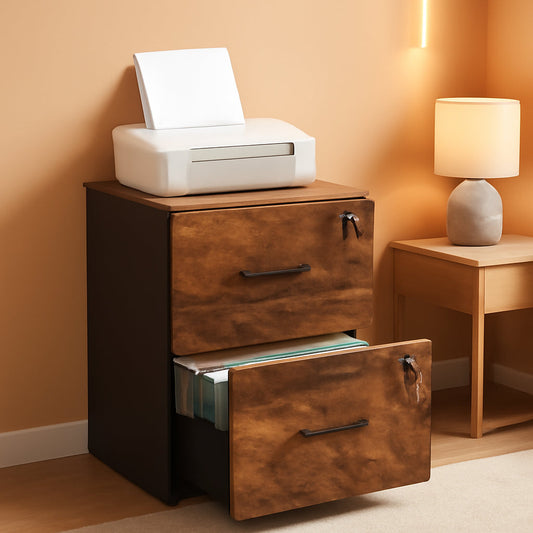Two Drawer File Cabinet With Lock Printer Stand For A4 And Letter Size Files Rustic Brown And Black