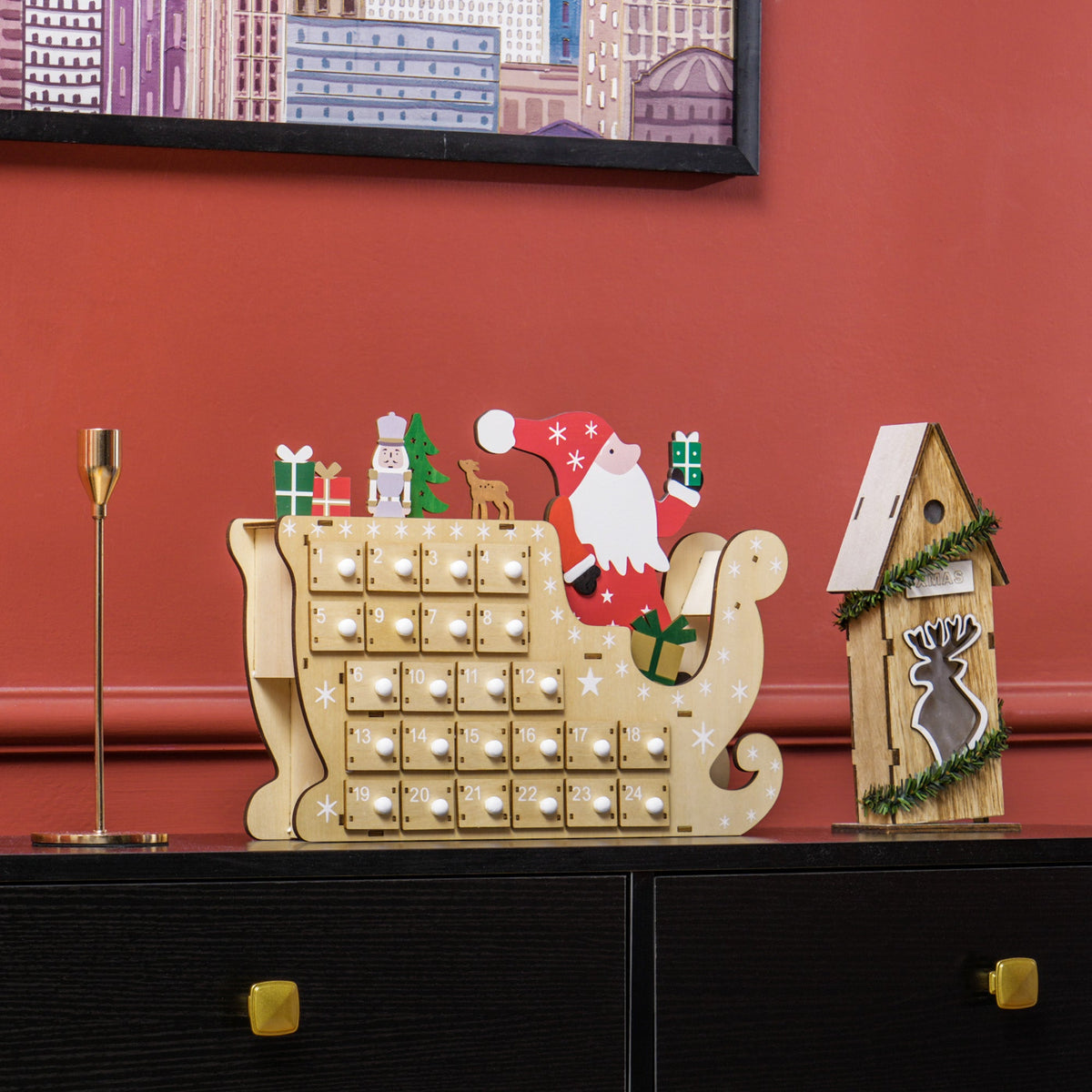 HOMCOM Christmas Advent Calendar with 24 Countdown Drawers