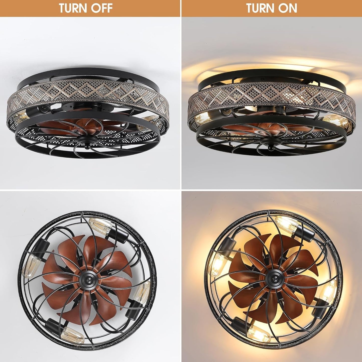 18 Inch Industrial Caged Ceiling Fan With Light Remote