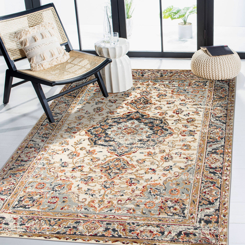 9' X 12' Ivory Medallion Power Loom Area Rug