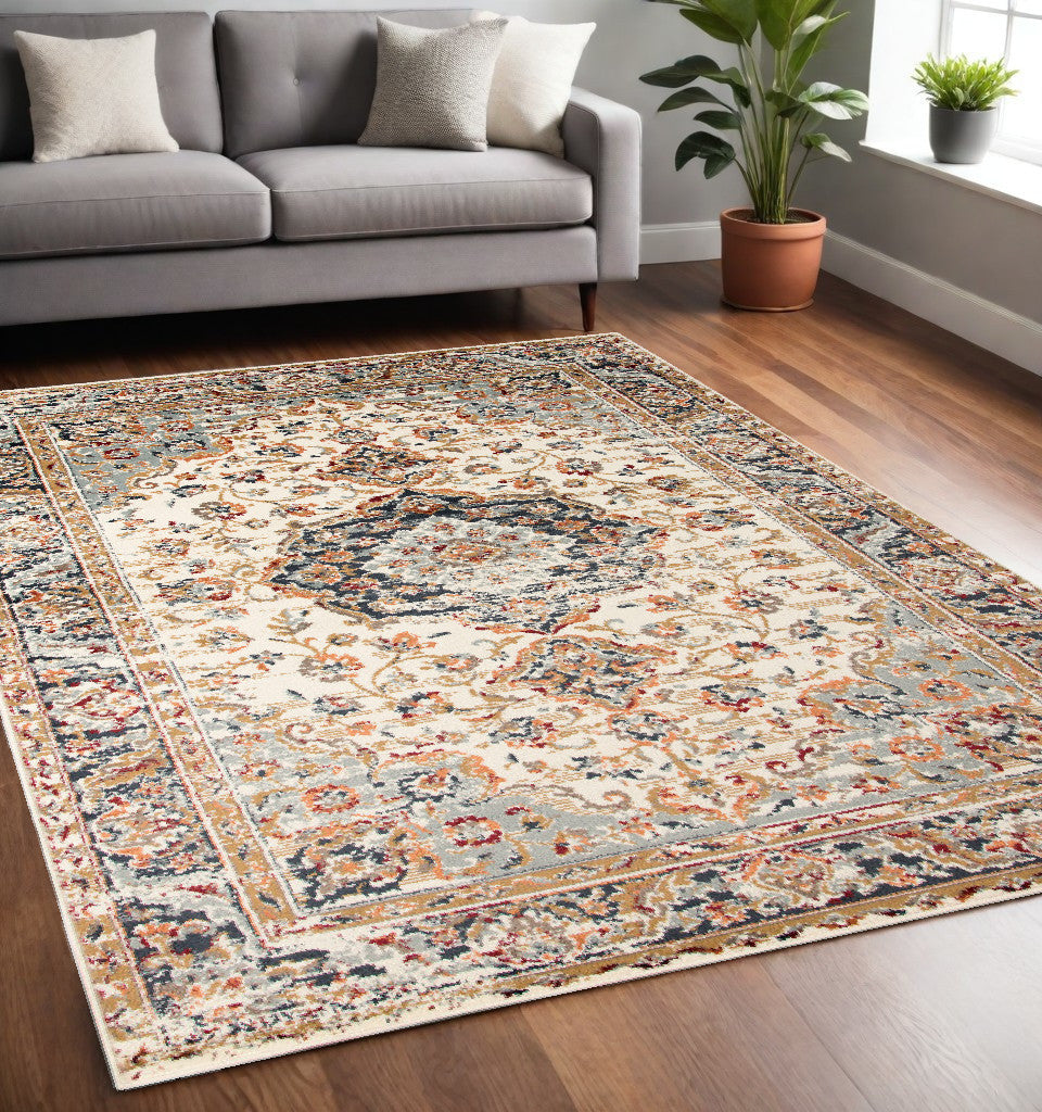 9' X 12' Ivory Medallion Power Loom Area Rug