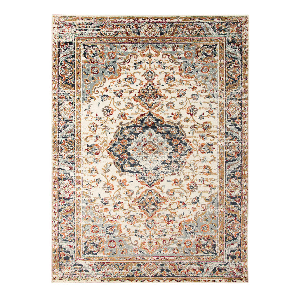 9' X 12' Ivory Medallion Power Loom Area Rug