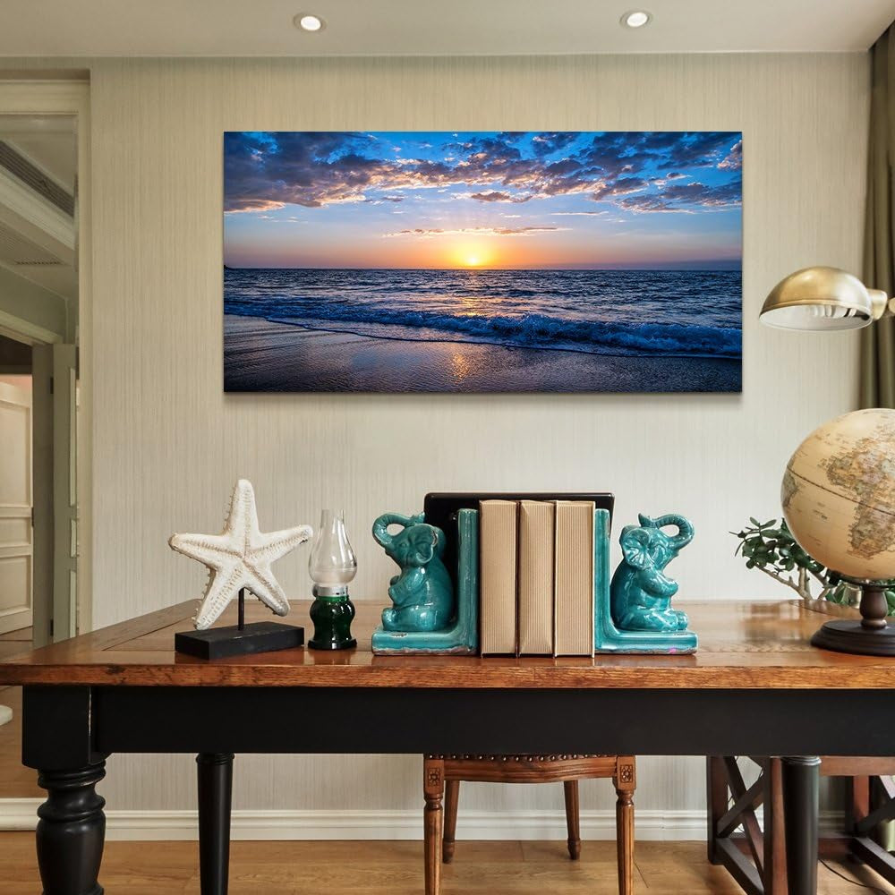 Stunning Moonlit Ocean Landscape Canvas Art - Perfect for Bedroom & Living Room Decor (24x48 Inch)
