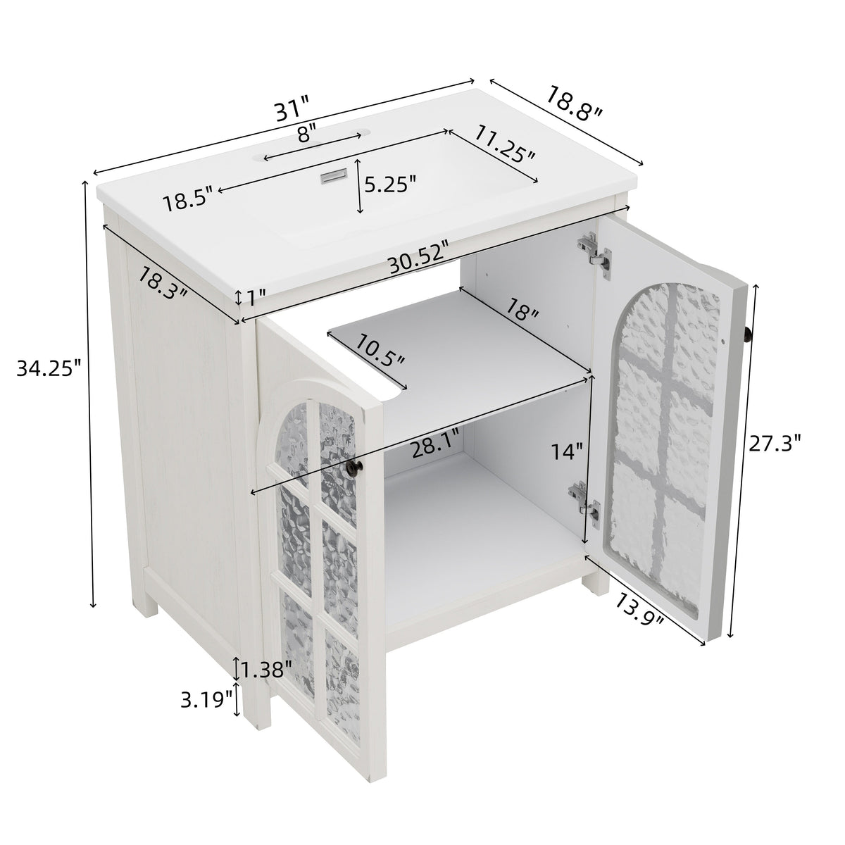30 Inches Bathroom Vanity with Ceramic Sink