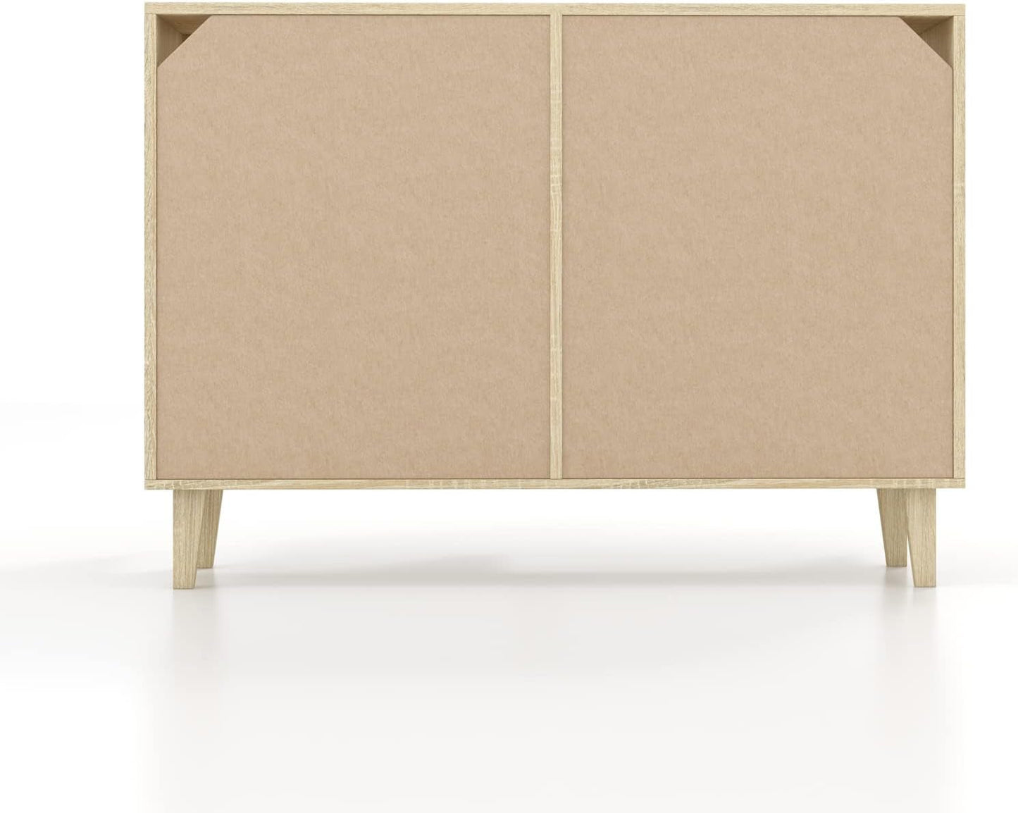 Buffet Storage Cabinet White Rattan Decor 4 Doors 48 Inch