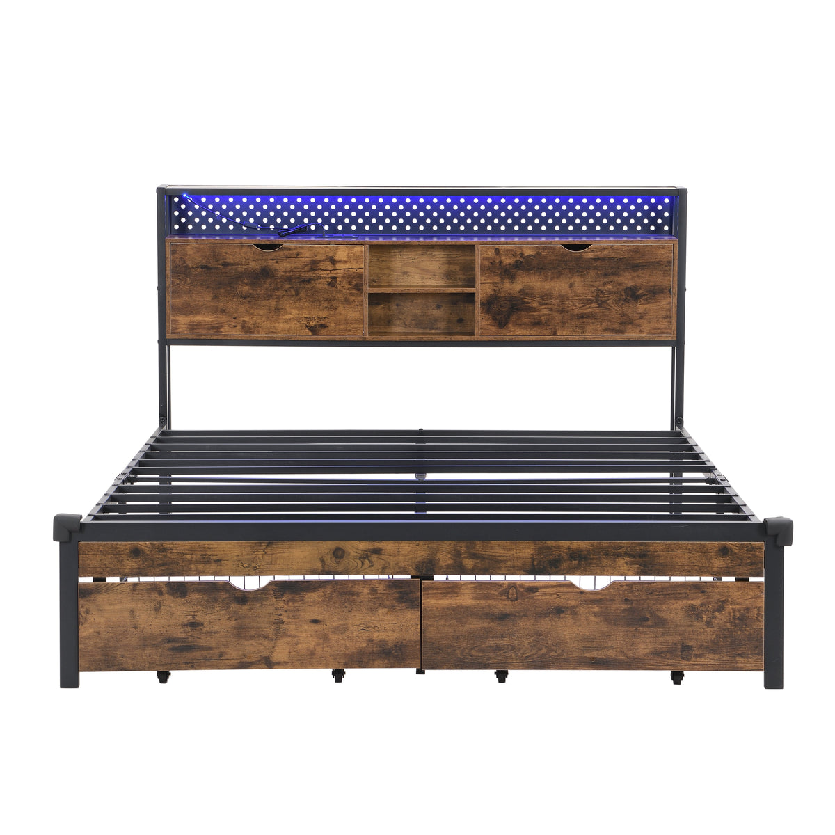 Queen Size Metal Platform Bed Frame with USB Charging Station
