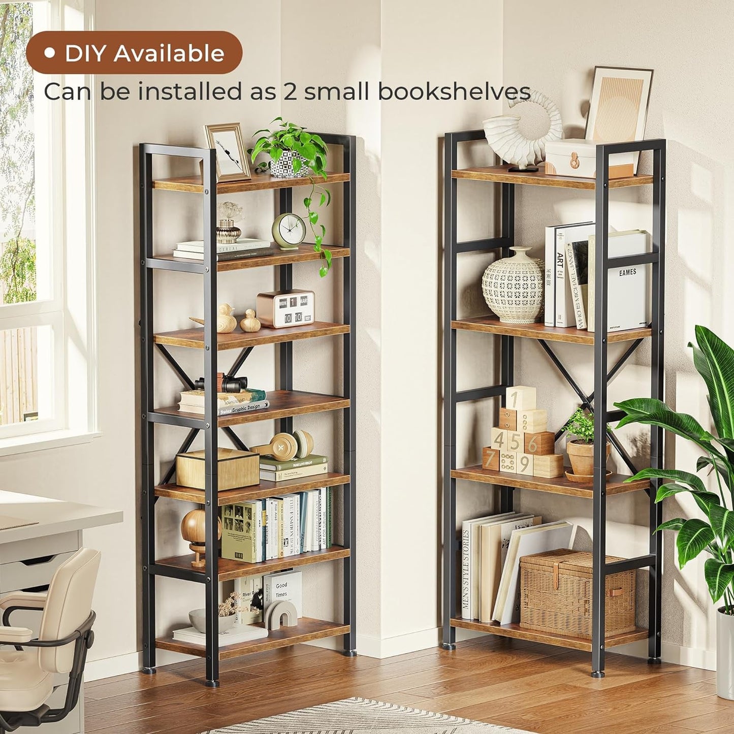 Rustic Brown Four Tier Bookshelf For Home Office Storage