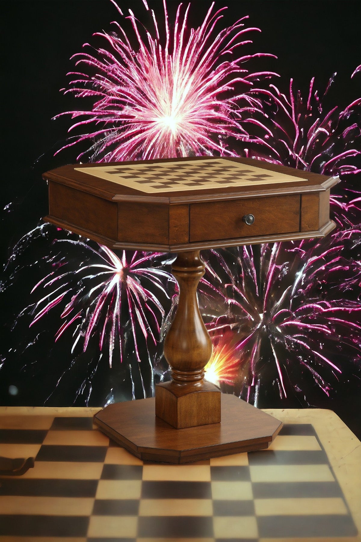 Bishop Cherry Finish Reversible Chess Checker Game Table
