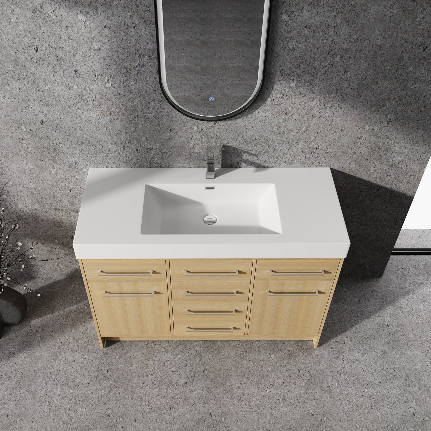 48" Freestanding Bathroom Vanity with Resin Sink, 2 Soft Closing Door & 6 Soft Closing Drawer