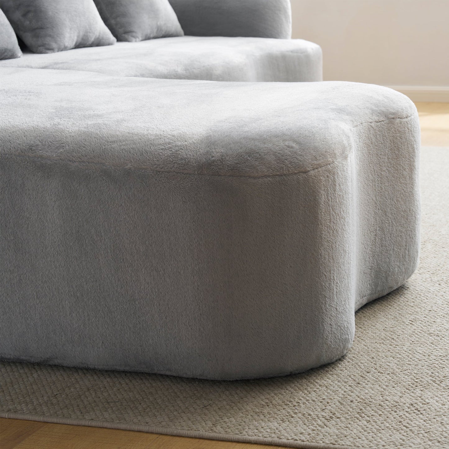 Full Compression L-Shape Sectional Sofa with Curved Chaise, Grey Modular Chenille Couch, High-Density for Apartment Living Room