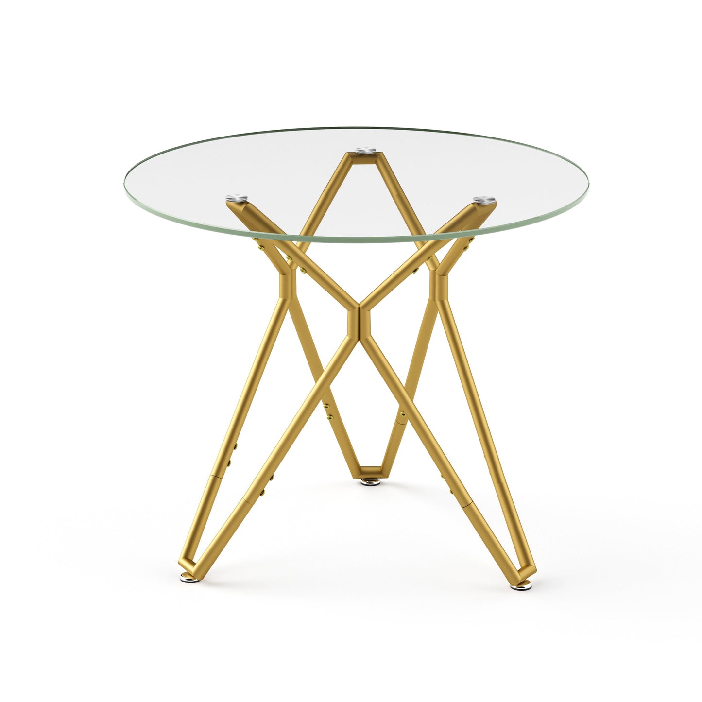 Modern Round Tempered Glass Dining Table with Sturdy Metal Legs for 1-4 People, Gold, 35.4 Inches